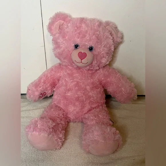 Build A Bear Teddy Bear Plush Pink 16" Retired Plush Heart Nose Blue Eyes - Picture 1 of 7
